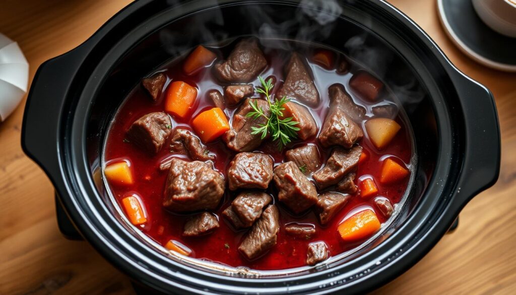 Slow Cooker Beef Stew Simmering